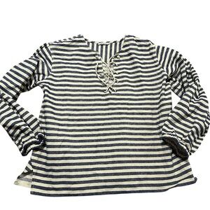 Mes Demoiselles Paris Navy Striped Tunic Corset tie front Boho 100% Cotton